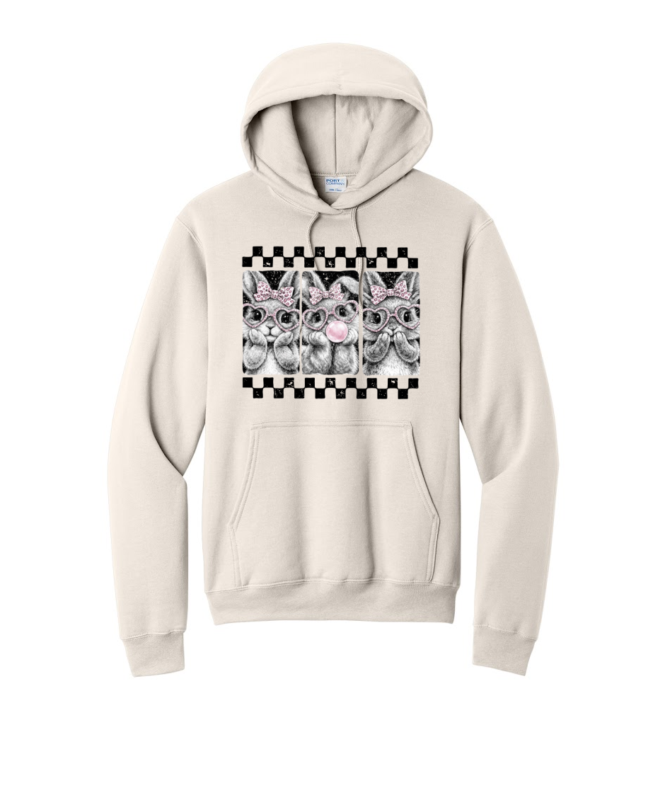 3 BUNNIES CHECKERED- Port & Co™ Core Fleece Pullover HOODED Sweatshirt