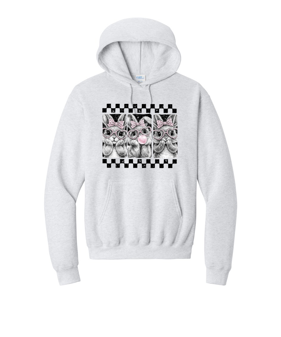 3 BUNNIES CHECKERED- Port & Co™ Core Fleece Pullover HOODED Sweatshirt