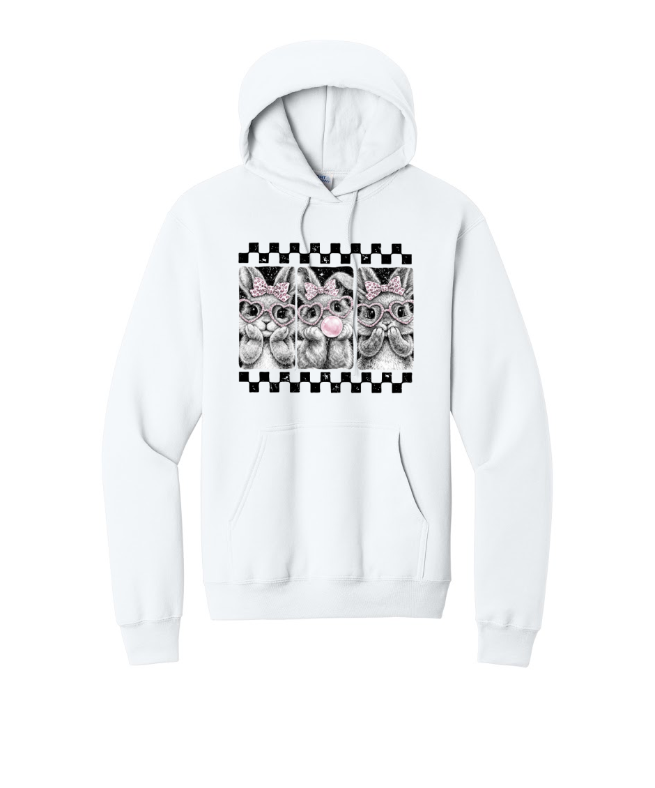 3 BUNNIES CHECKERED- Port & Co™ Core Fleece Pullover HOODED Sweatshirt
