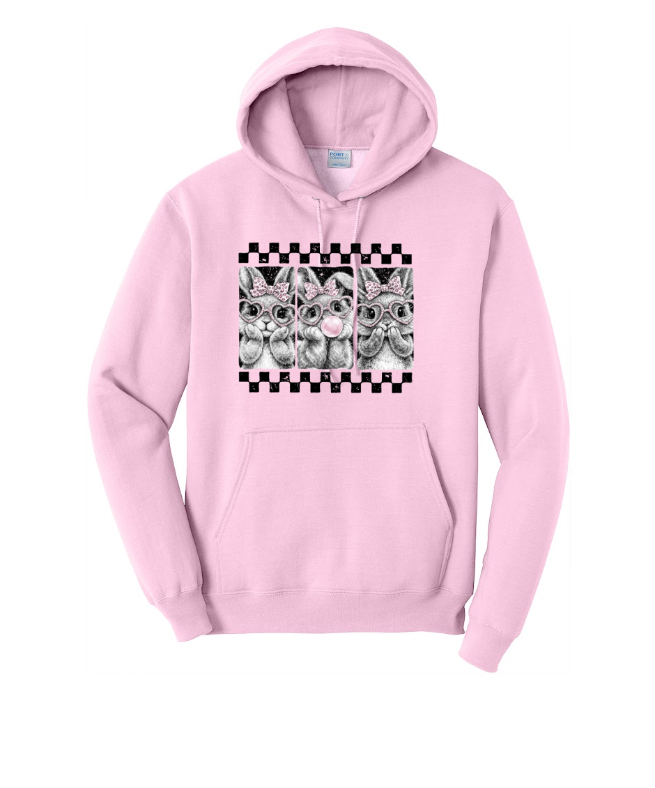3 BUNNIES CHECKERED- Port & Co™ Core Fleece Pullover HOODED Sweatshirt