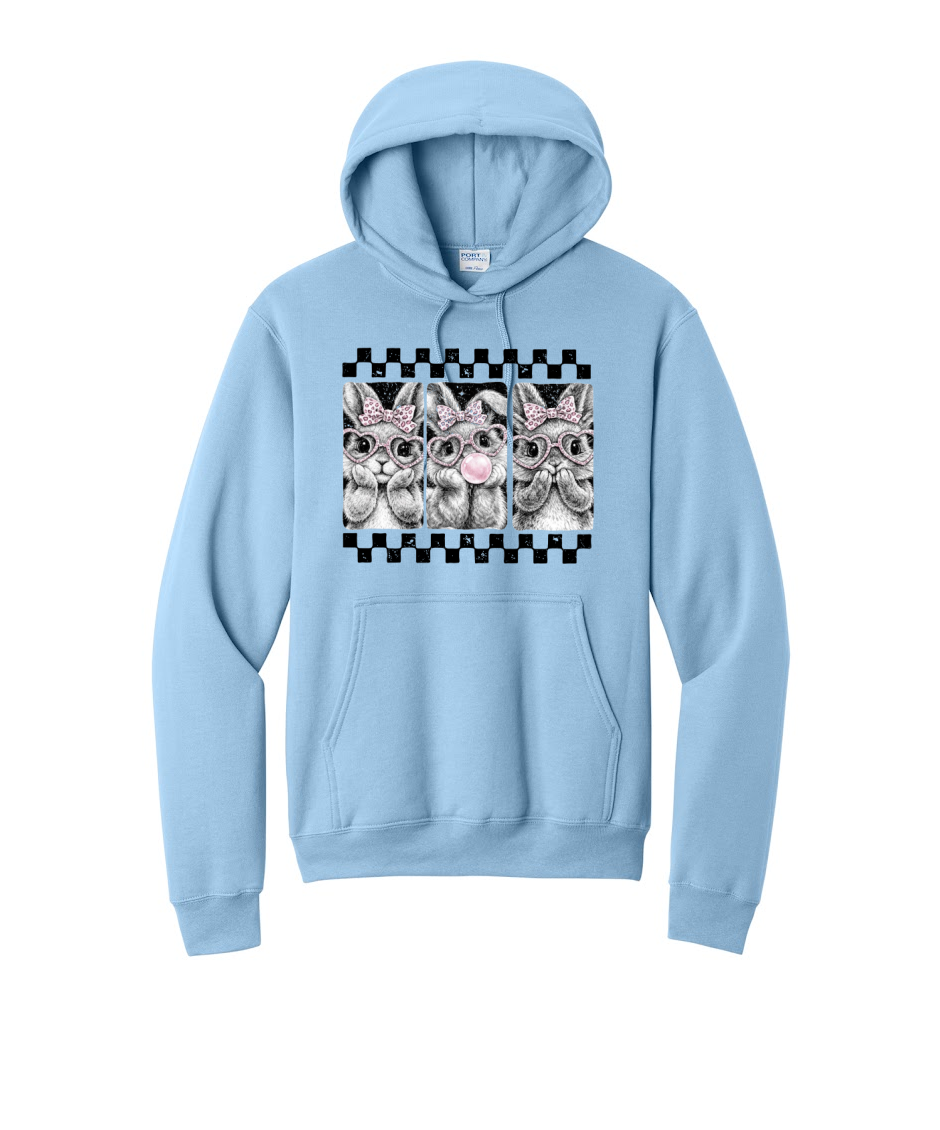 3 BUNNIES CHECKERED- Port & Co™ Core Fleece Pullover HOODED Sweatshirt