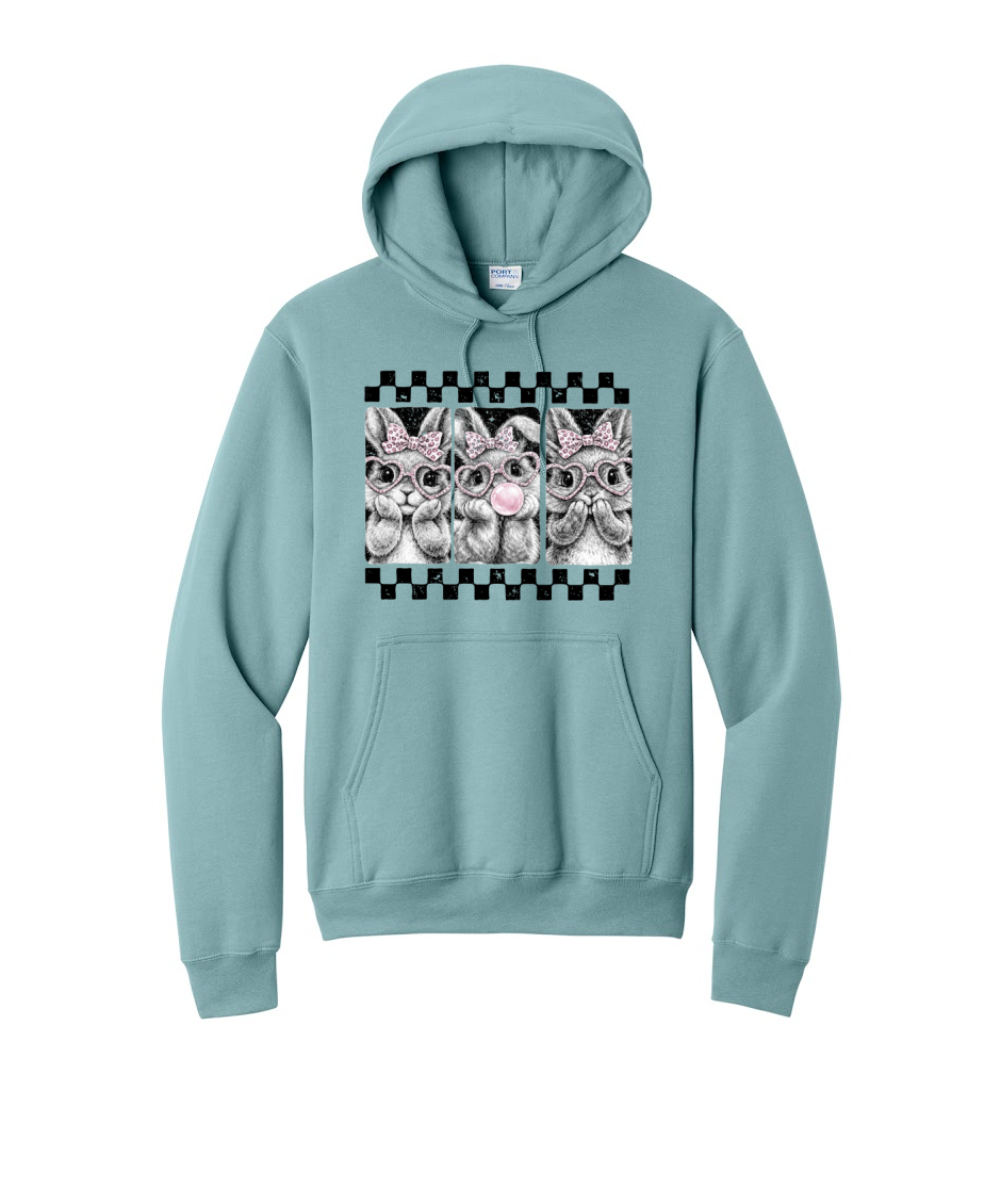 3 BUNNIES CHECKERED- Port & Co™ Core Fleece Pullover HOODED Sweatshirt