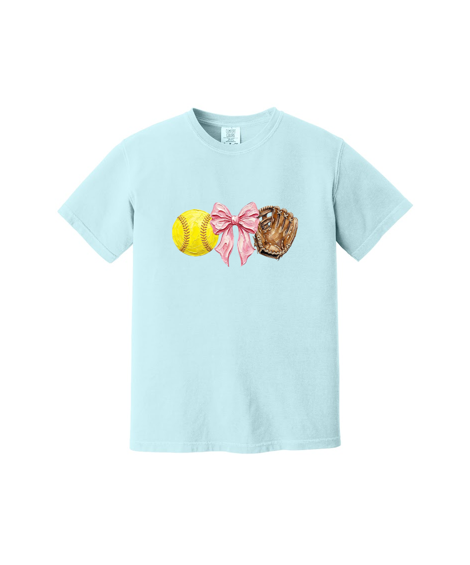 SOFTBALL BOWS AND GLOVE  - Comfort Colors® Heavyweight Ring Spun Tee 1717