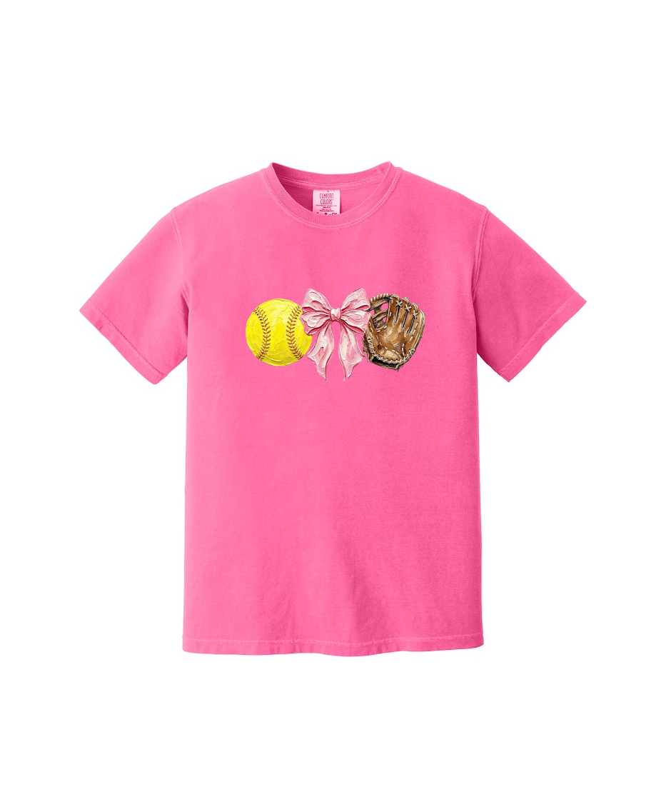 SOFTBALL BOWS AND GLOVE  - Comfort Colors® Heavyweight Ring Spun Tee 1717