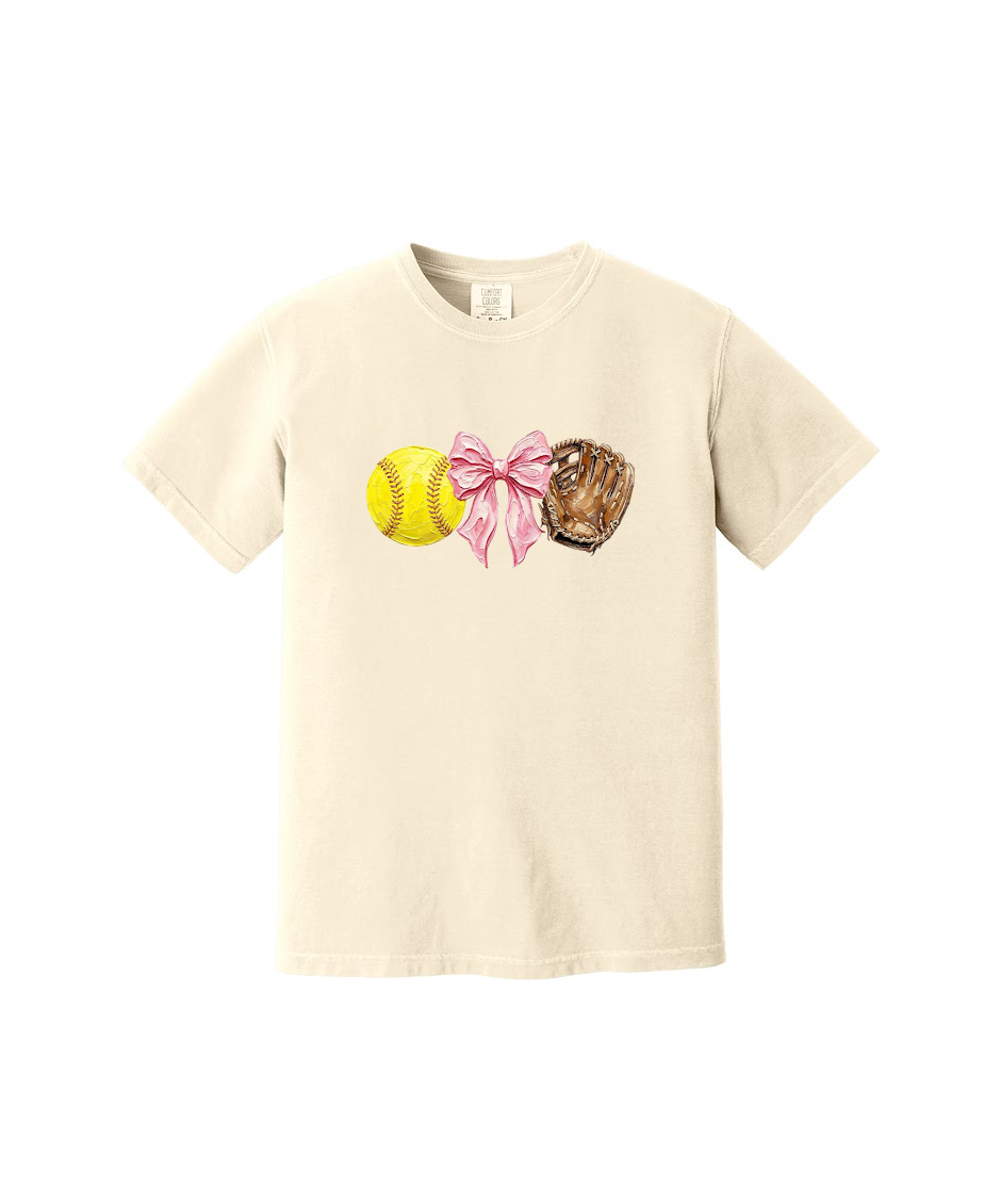 SOFTBALL BOWS AND GLOVE  - Comfort Colors® Heavyweight Ring Spun Tee 1717