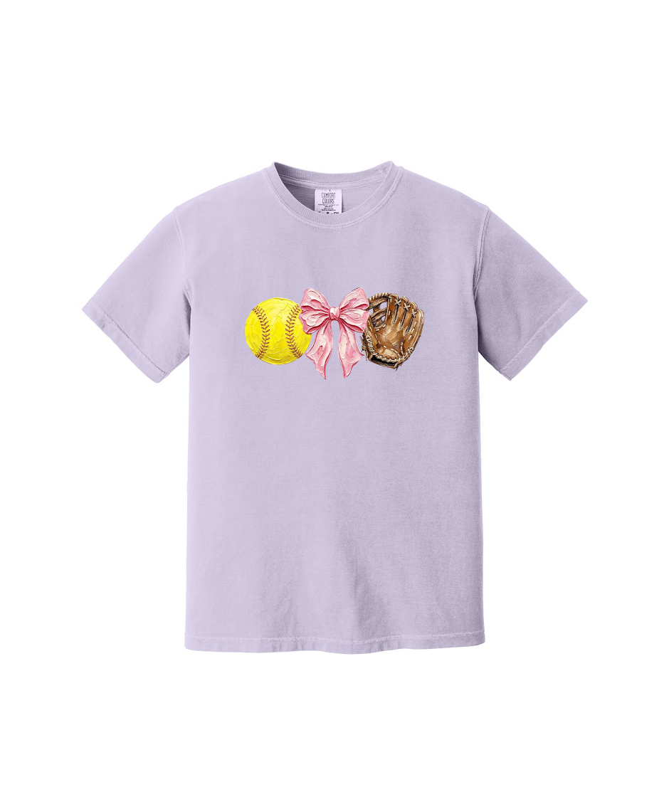 SOFTBALL BOWS AND GLOVE  - Comfort Colors® Heavyweight Ring Spun Tee 1717