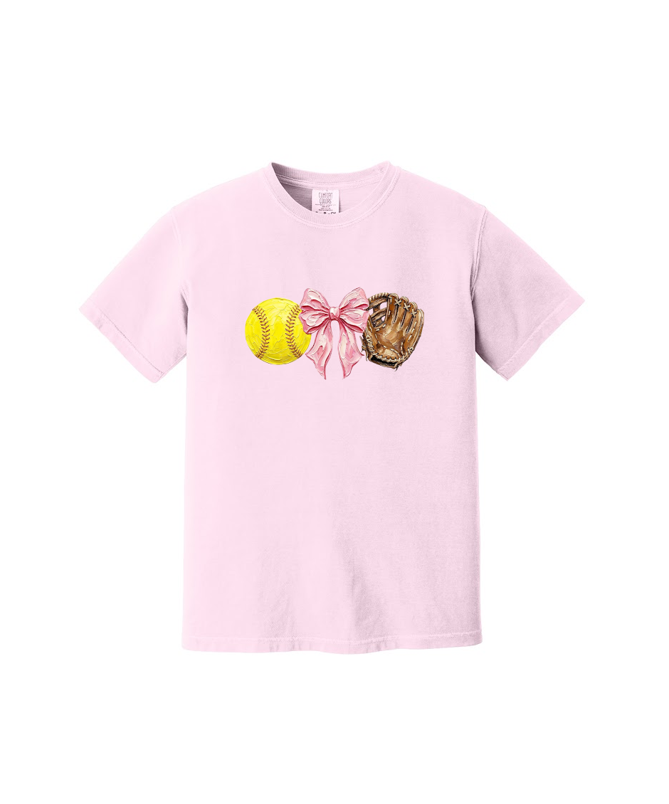 SOFTBALL BOWS AND GLOVE  - Comfort Colors® Heavyweight Ring Spun Tee 1717