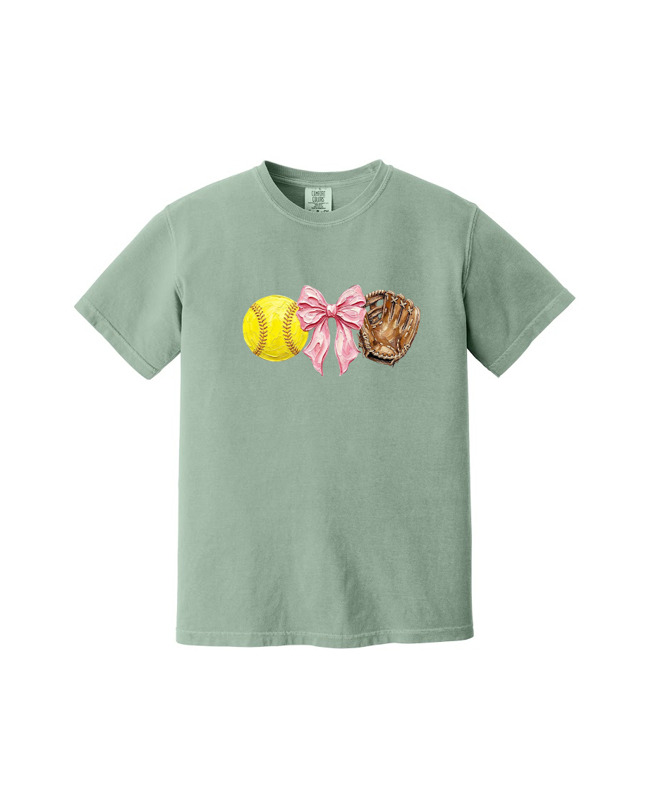 SOFTBALL BOWS AND GLOVE  - Comfort Colors® Heavyweight Ring Spun Tee 1717