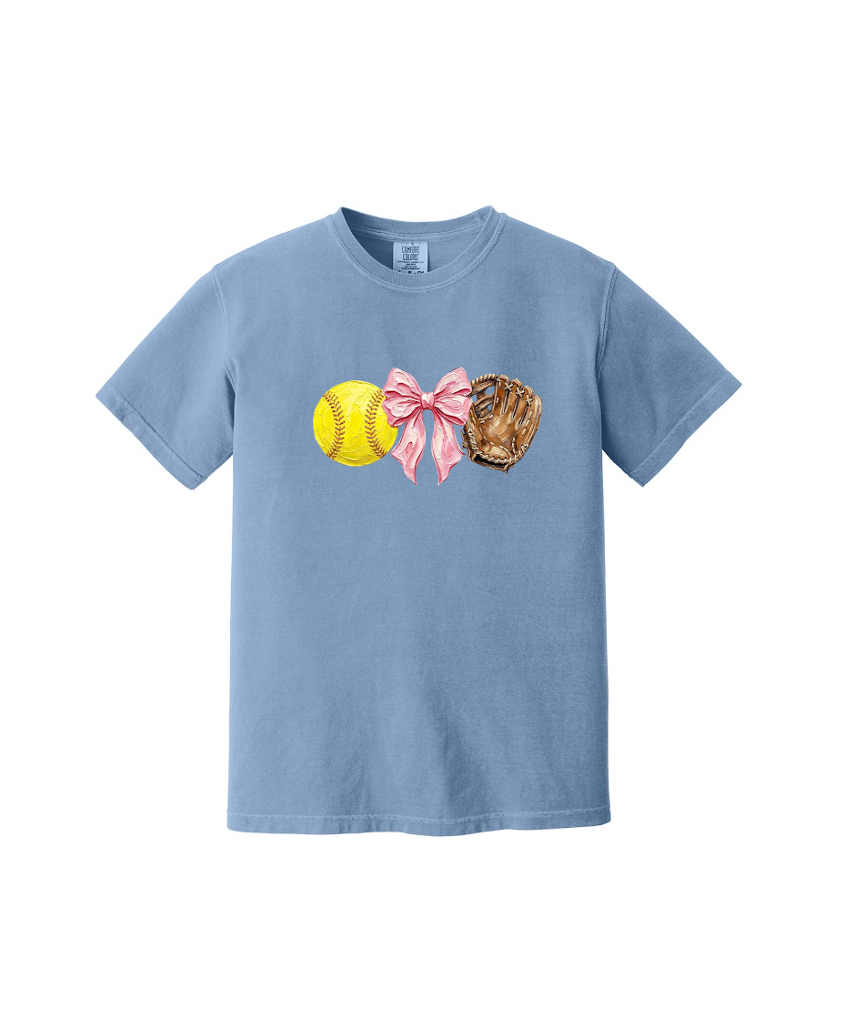 SOFTBALL BOWS AND GLOVE  - Comfort Colors® Heavyweight Ring Spun Tee 1717