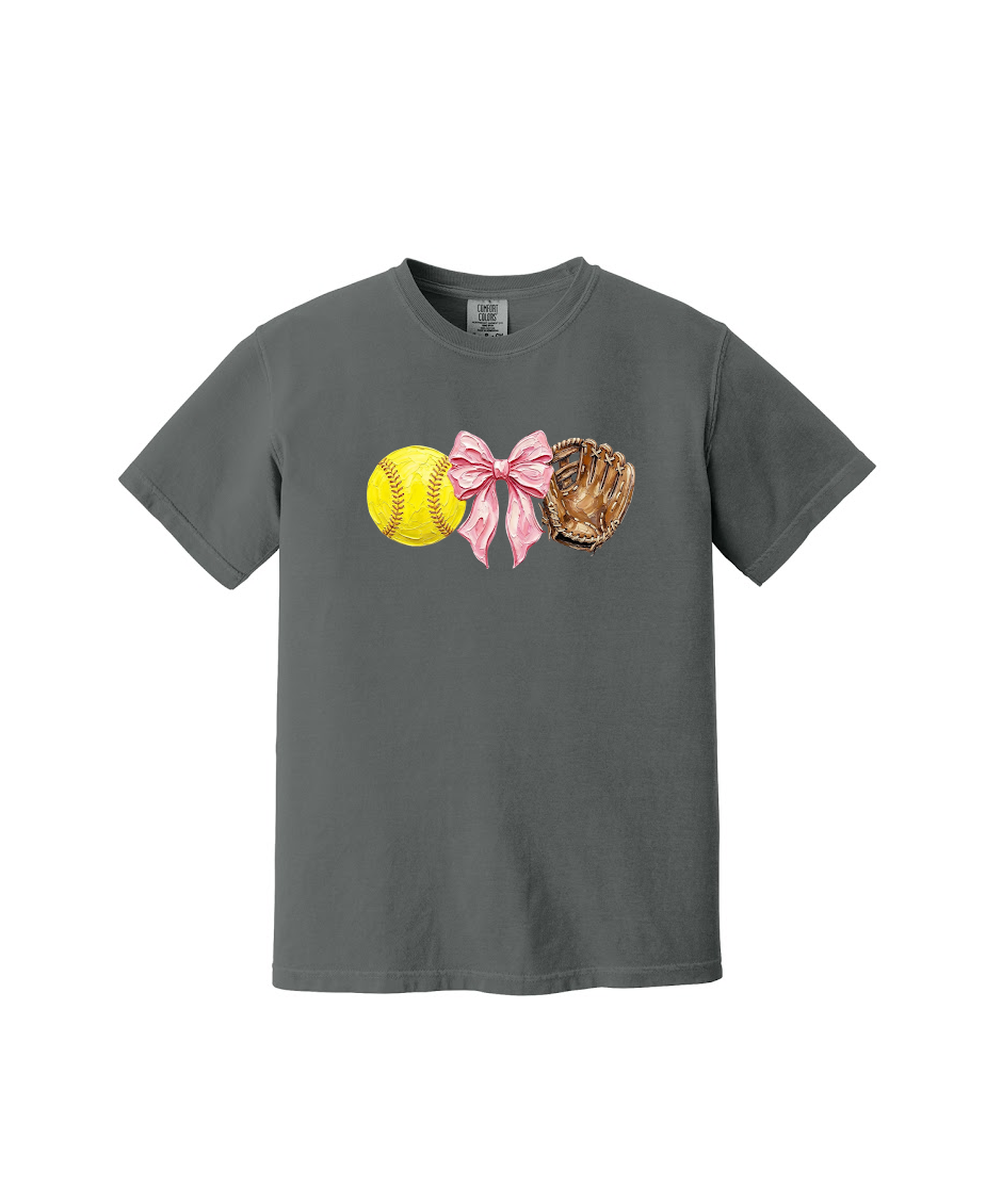 SOFTBALL BOWS AND GLOVE  - Comfort Colors® Heavyweight Ring Spun Tee 1717