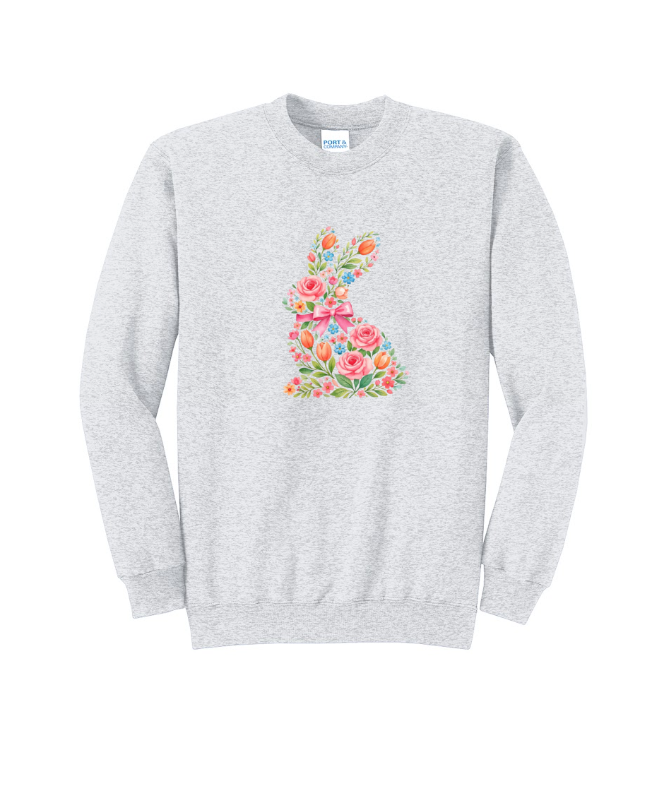 EASTER BUNNY FLORAL - Port & Co™ Core Fleece Pullover Crew Neck Sweatshirt
