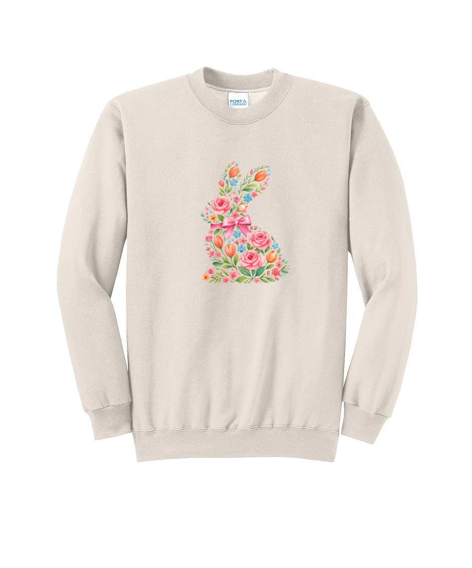 EASTER BUNNY FLORAL - Port & Co™ Core Fleece Pullover Crew Neck Sweatshirt