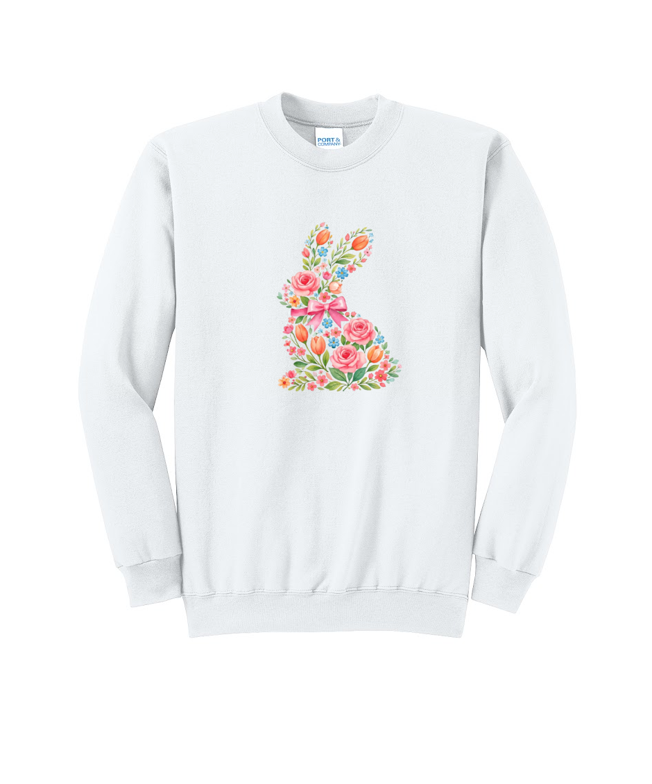 EASTER BUNNY FLORAL - Port & Co™ Core Fleece Pullover Crew Neck Sweatshirt