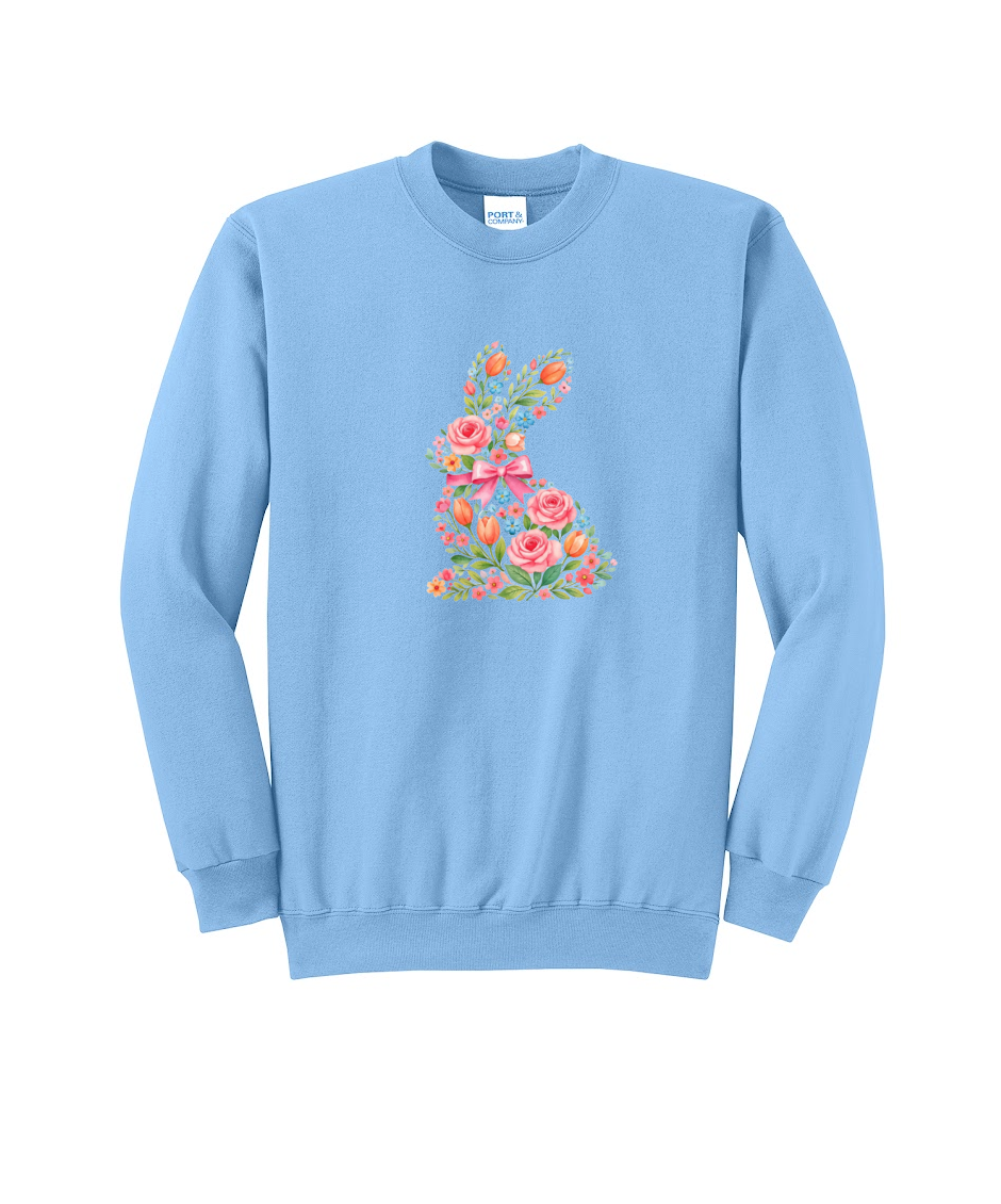 EASTER BUNNY FLORAL - Port & Co™ Core Fleece Pullover Crew Neck Sweatshirt