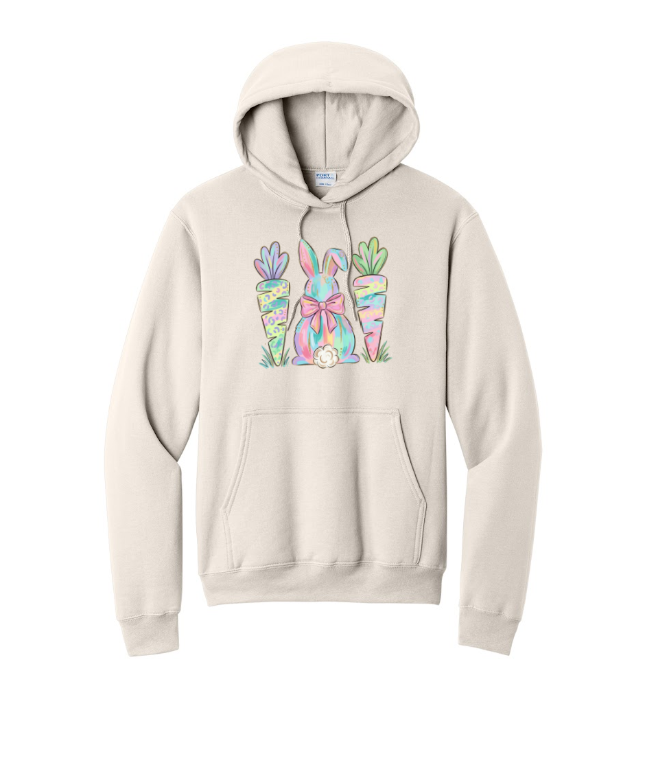 EASTER BUNNY AND CARROTS - Port & Co™ Core Fleece Pullover HOODED Sweatshirt