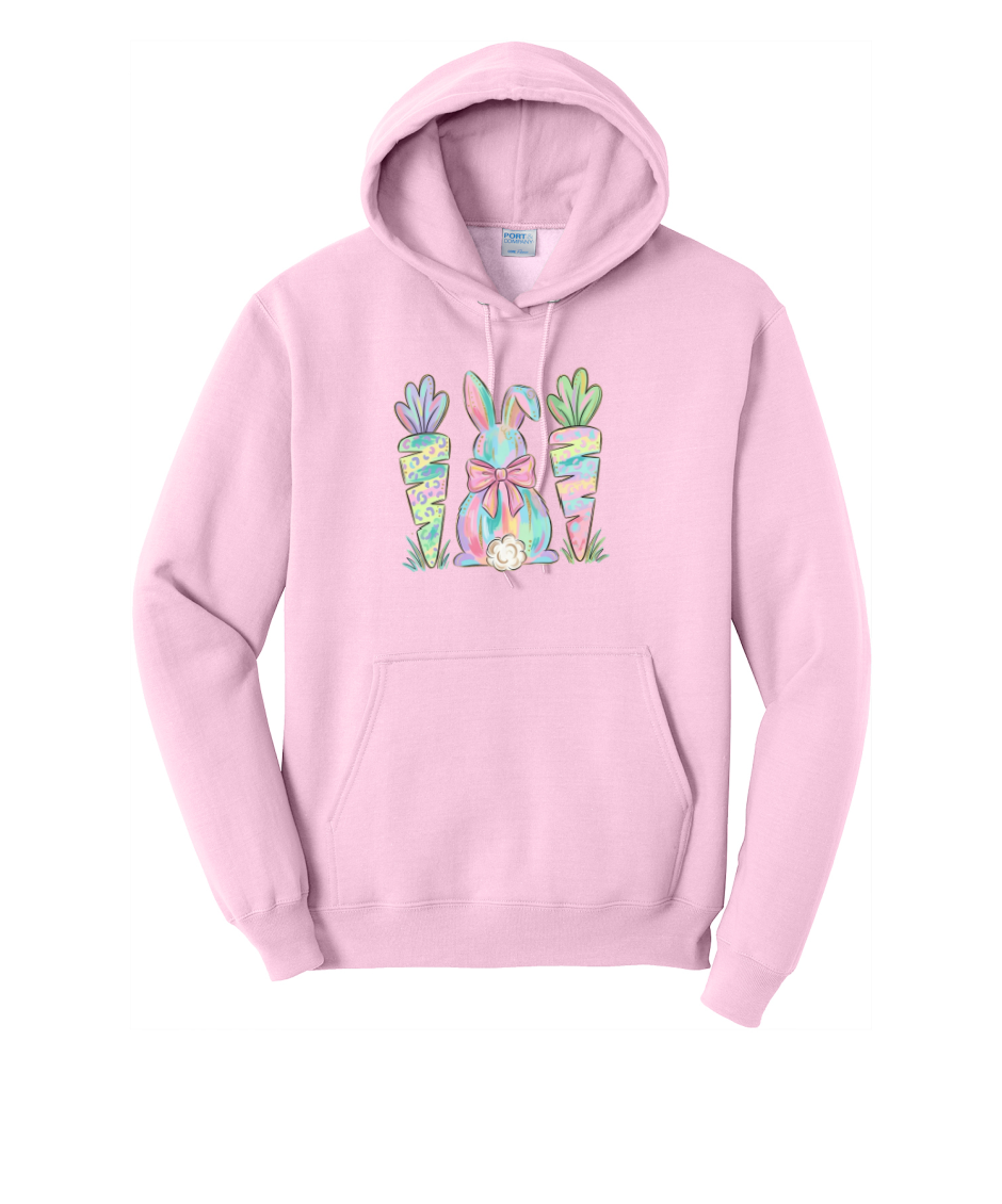 EASTER BUNNY AND CARROTS - Port & Co™ Core Fleece Pullover HOODED Sweatshirt