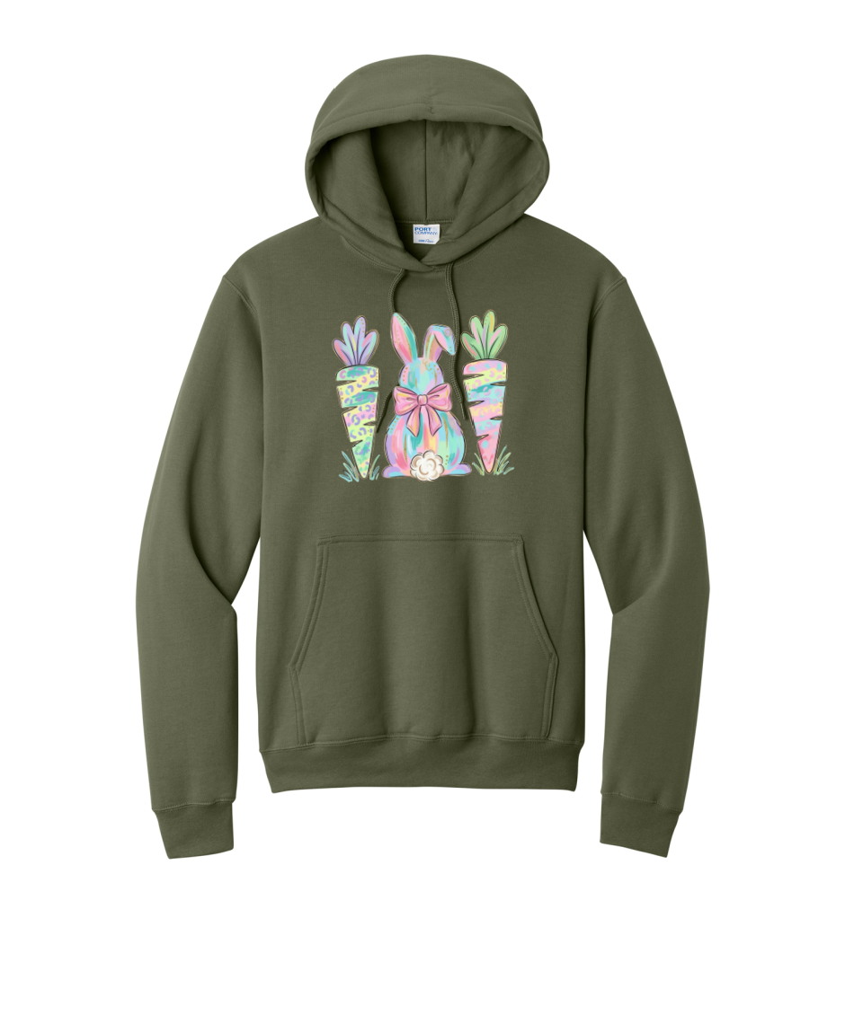 EASTER BUNNY AND CARROTS - Port & Co™ Core Fleece Pullover HOODED Sweatshirt