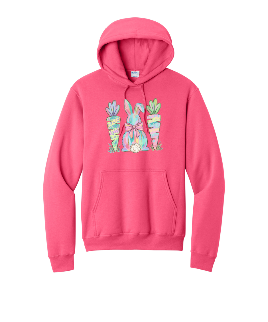 EASTER BUNNY AND CARROTS - Port & Co™ Core Fleece Pullover HOODED Sweatshirt