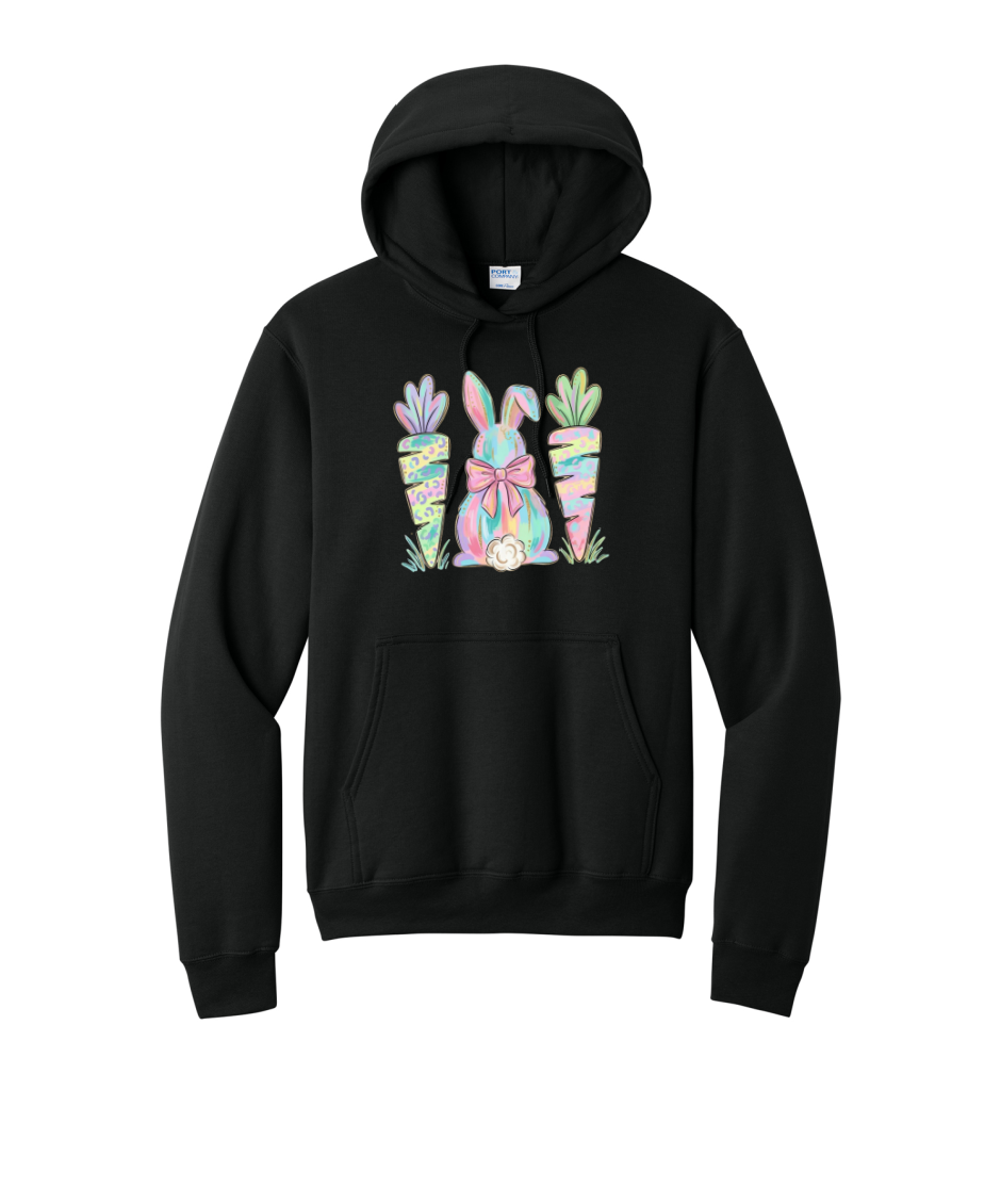 EASTER BUNNY AND CARROTS - Port & Co™ Core Fleece Pullover HOODED Sweatshirt