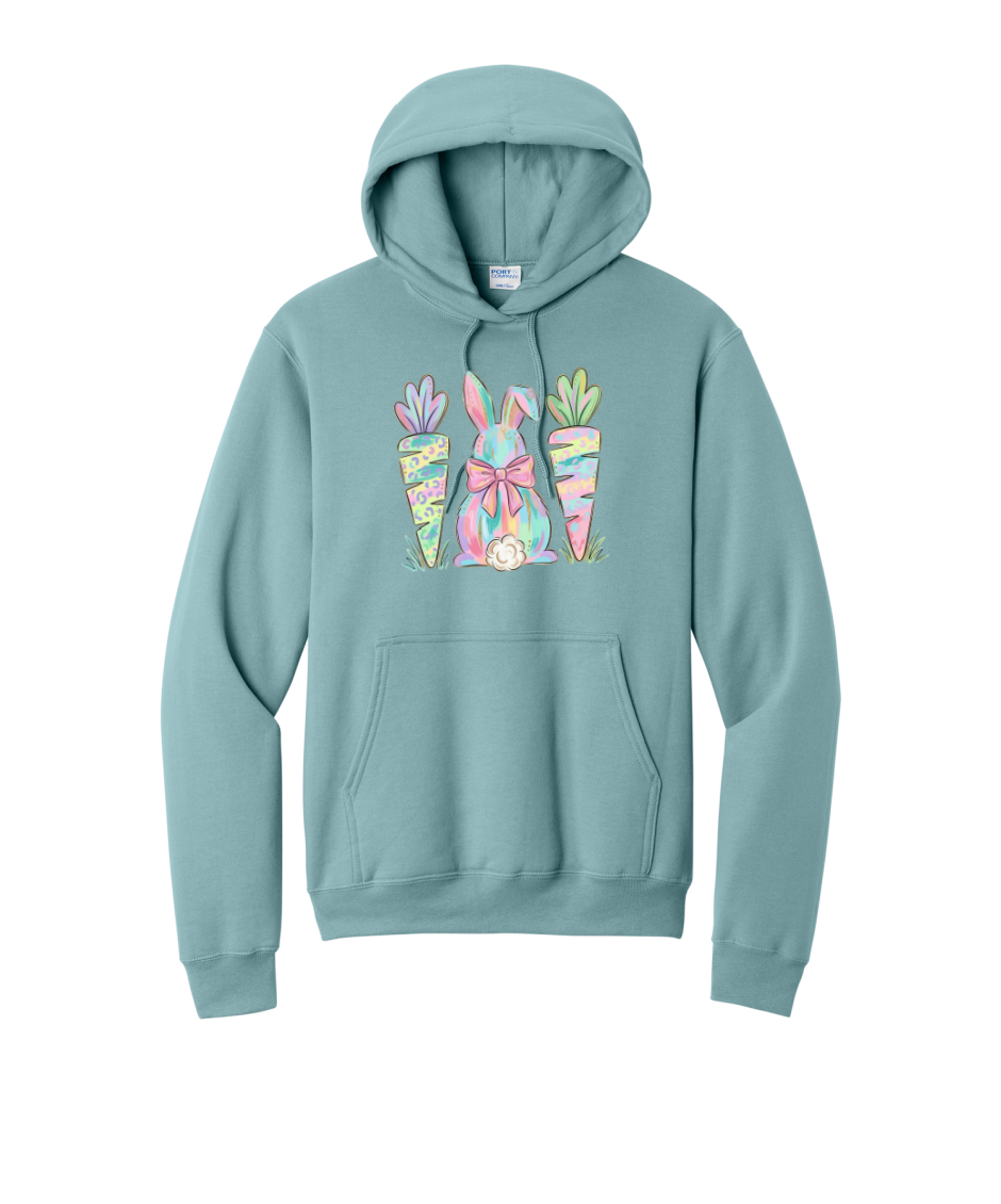 EASTER BUNNY AND CARROTS - Port & Co™ Core Fleece Pullover HOODED Sweatshirt