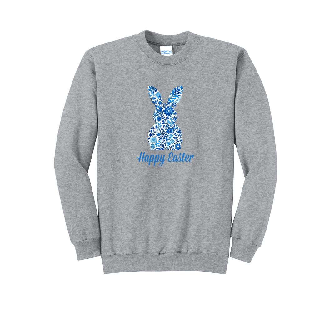 EASTER BUNNY BLUE FLORAL- Port & Co™ Core Fleece Pullover Crew Neck Sweatshirt (Copy)