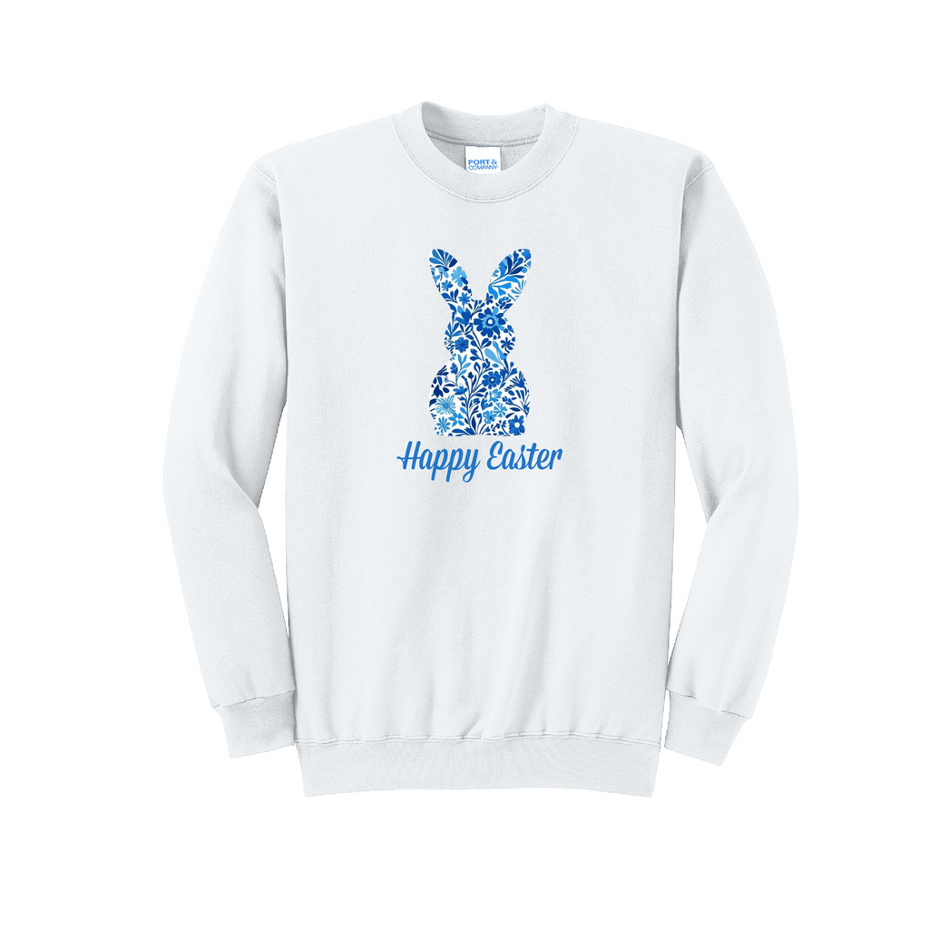 EASTER BUNNY BLUE FLORAL- Port & Co™ Core Fleece Pullover Crew Neck Sweatshirt (Copy)