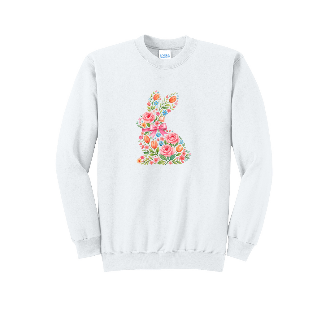 EASTER BUNNY FLORAL- Port & Co™ Core Fleece Pullover Crew Neck Sweatshirt