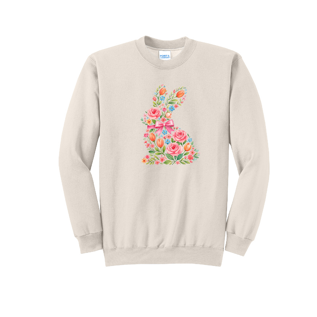 EASTER BUNNY FLORAL- Port & Co™ Core Fleece Pullover Crew Neck Sweatshirt