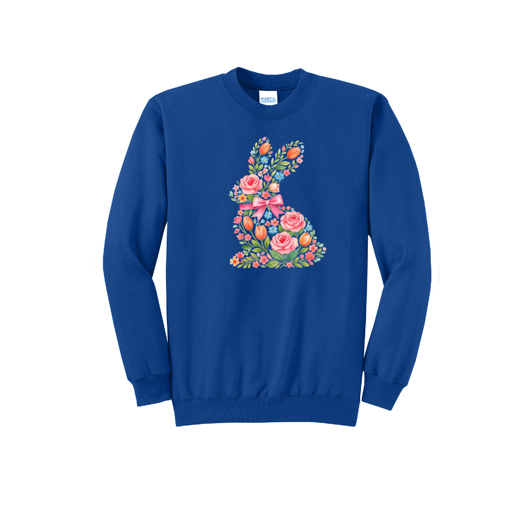 EASTER BUNNY FLORAL- Port & Co™ Core Fleece Pullover Crew Neck Sweatshirt