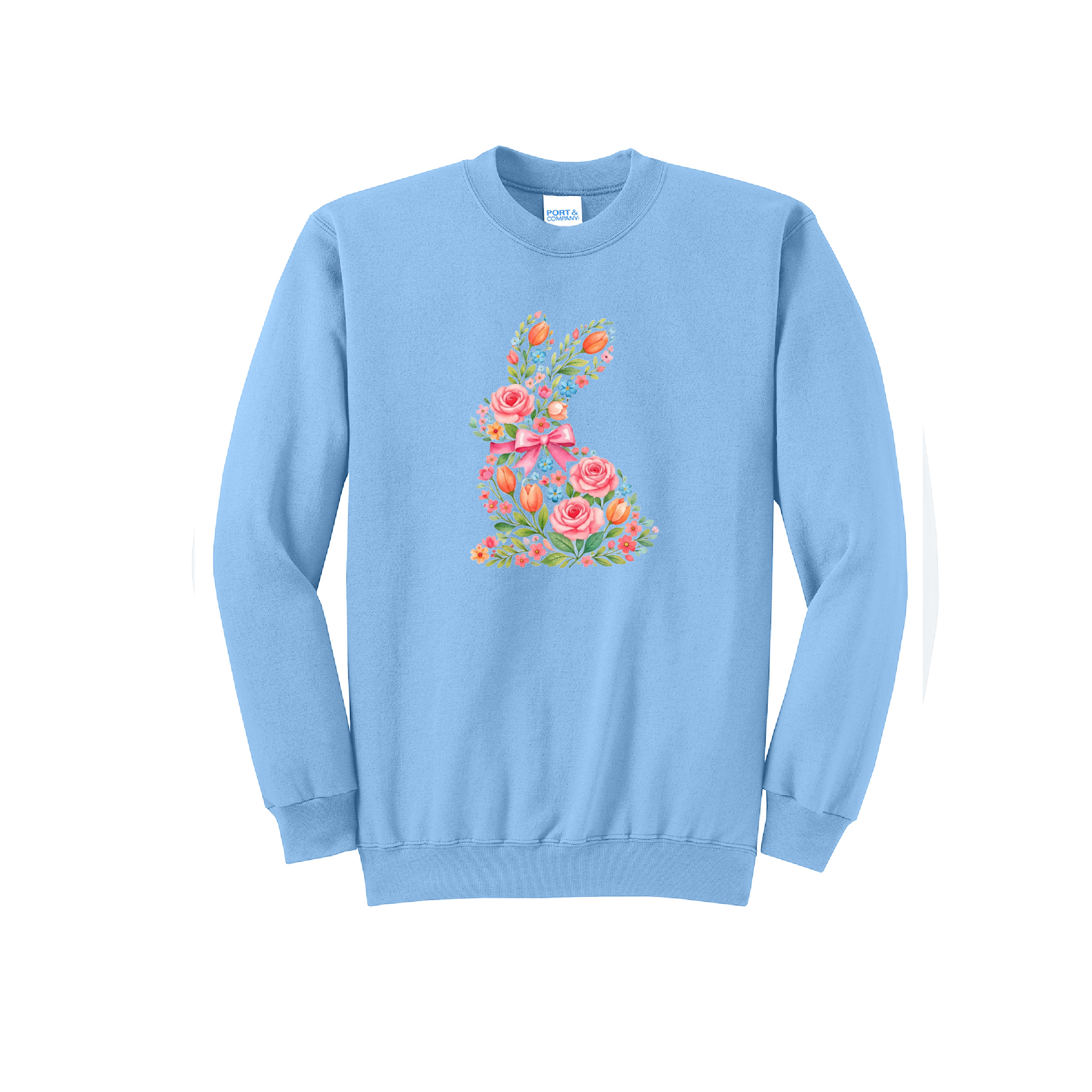 EASTER BUNNY FLORAL- Port & Co™ Core Fleece Pullover Crew Neck Sweatshirt
