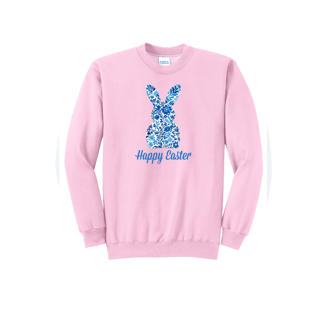 EASTER BUNNY BLUE FLORAL- Port & Co™ Core Fleece Pullover Crew Neck Sweatshirt (Copy)