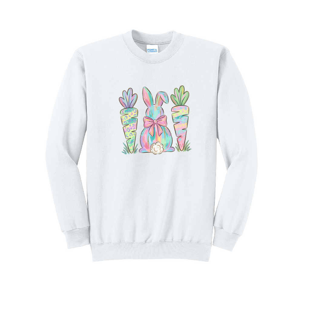 EASTER BUNNY AND CARROTS - Port & Co™ Core Fleece Pullover Crew Neck Sweatshirt