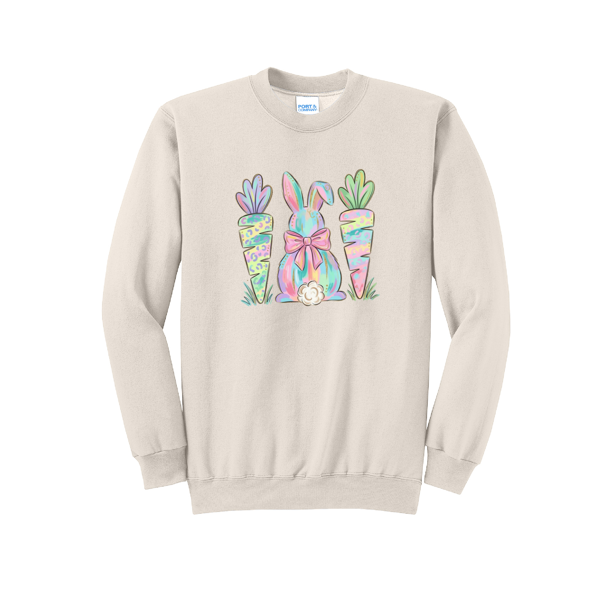 EASTER BUNNY AND CARROTS - Port & Co™ Core Fleece Pullover Crew Neck Sweatshirt