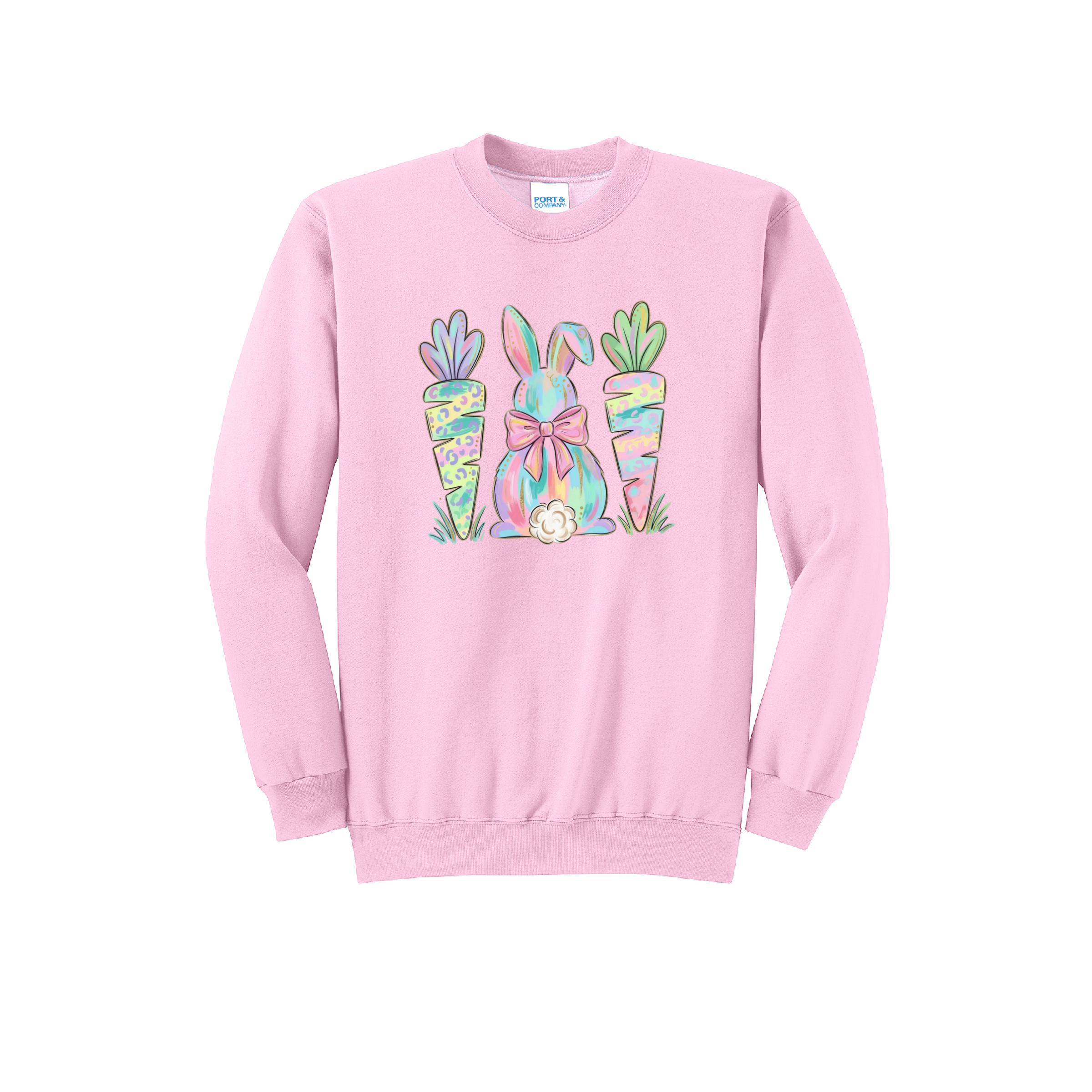 EASTER BUNNY AND CARROTS - Port & Co™ Core Fleece Pullover Crew Neck Sweatshirt
