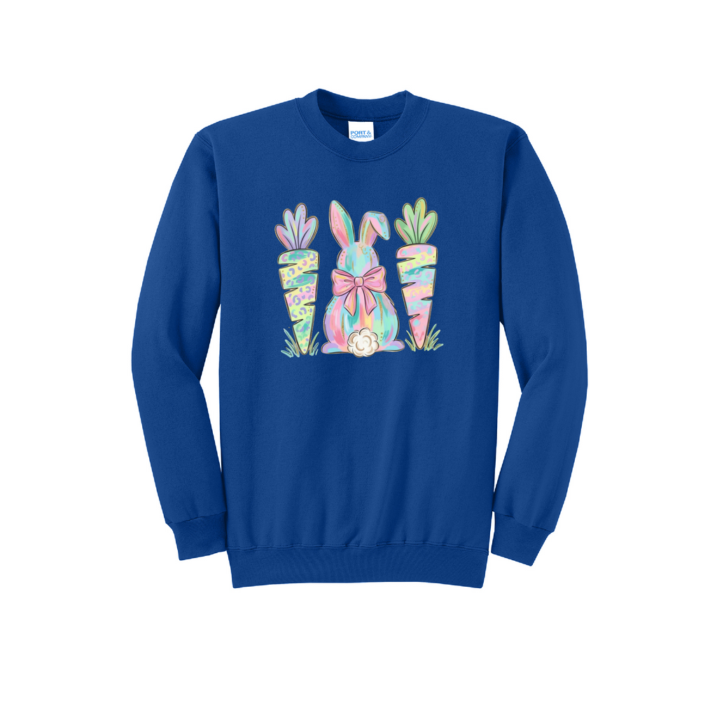 EASTER BUNNY AND CARROTS - Port & Co™ Core Fleece Pullover Crew Neck Sweatshirt