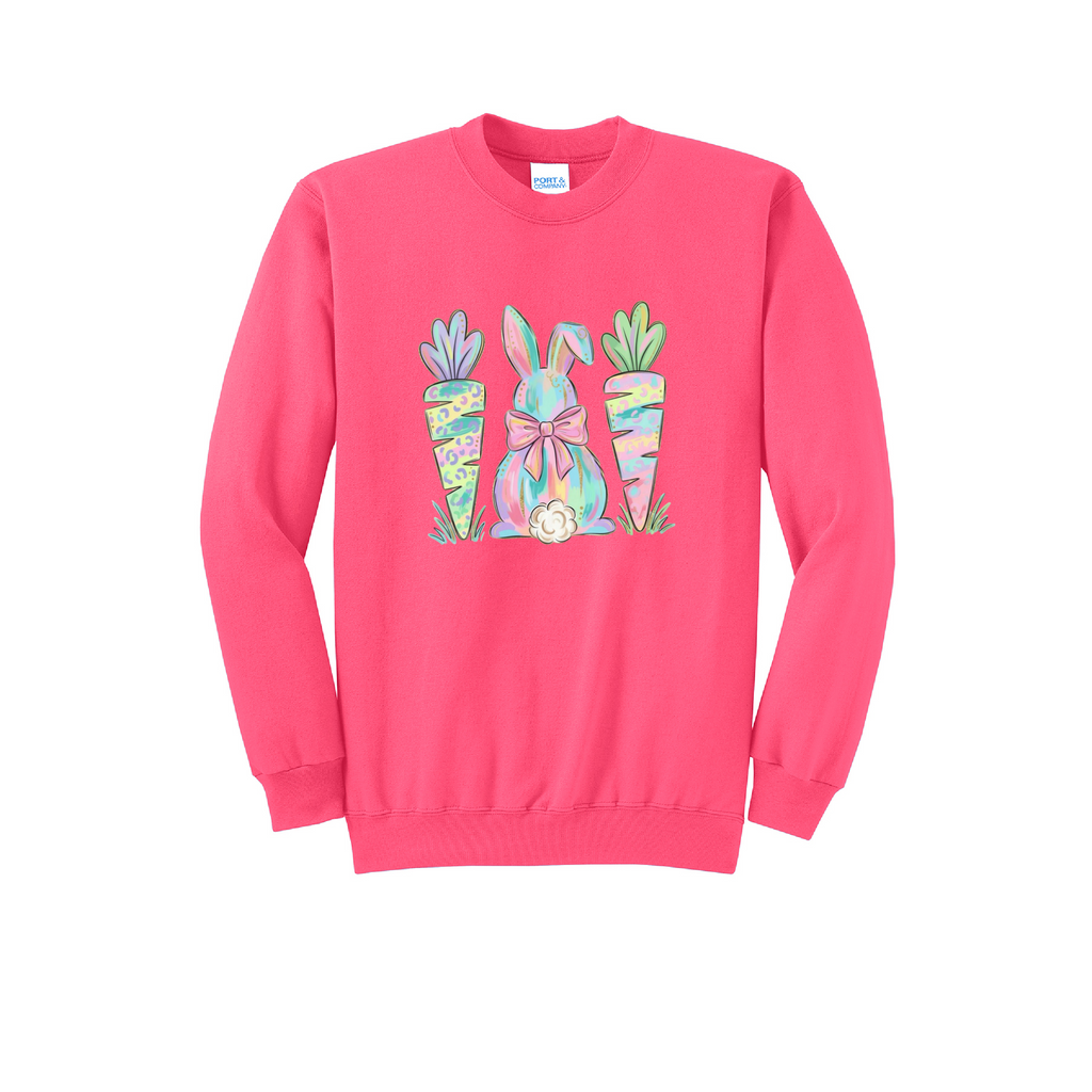 EASTER BUNNY AND CARROTS - Port & Co™ Core Fleece Pullover Crew Neck Sweatshirt