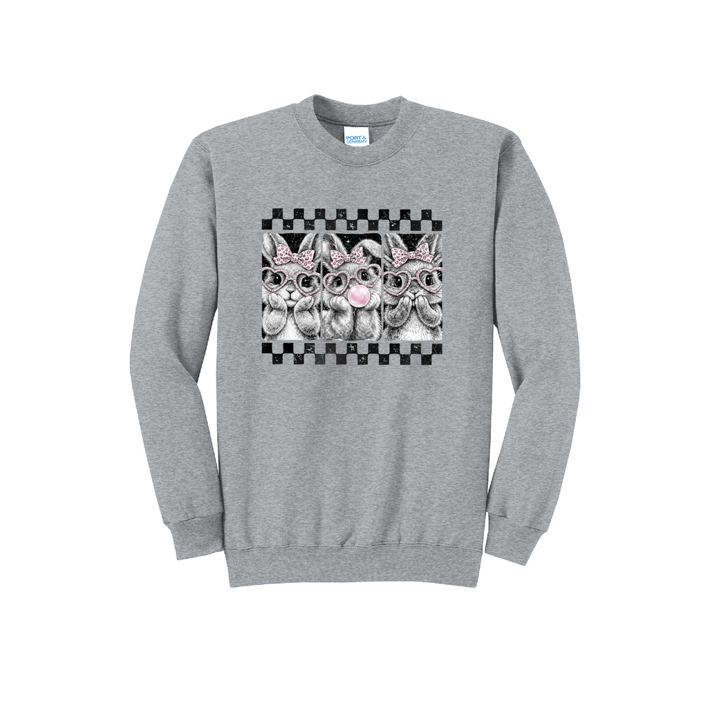 EASTER BUNNY CHECKERED - Port & Co™ Core Fleece Pullover Crew Neck Sweatshirt