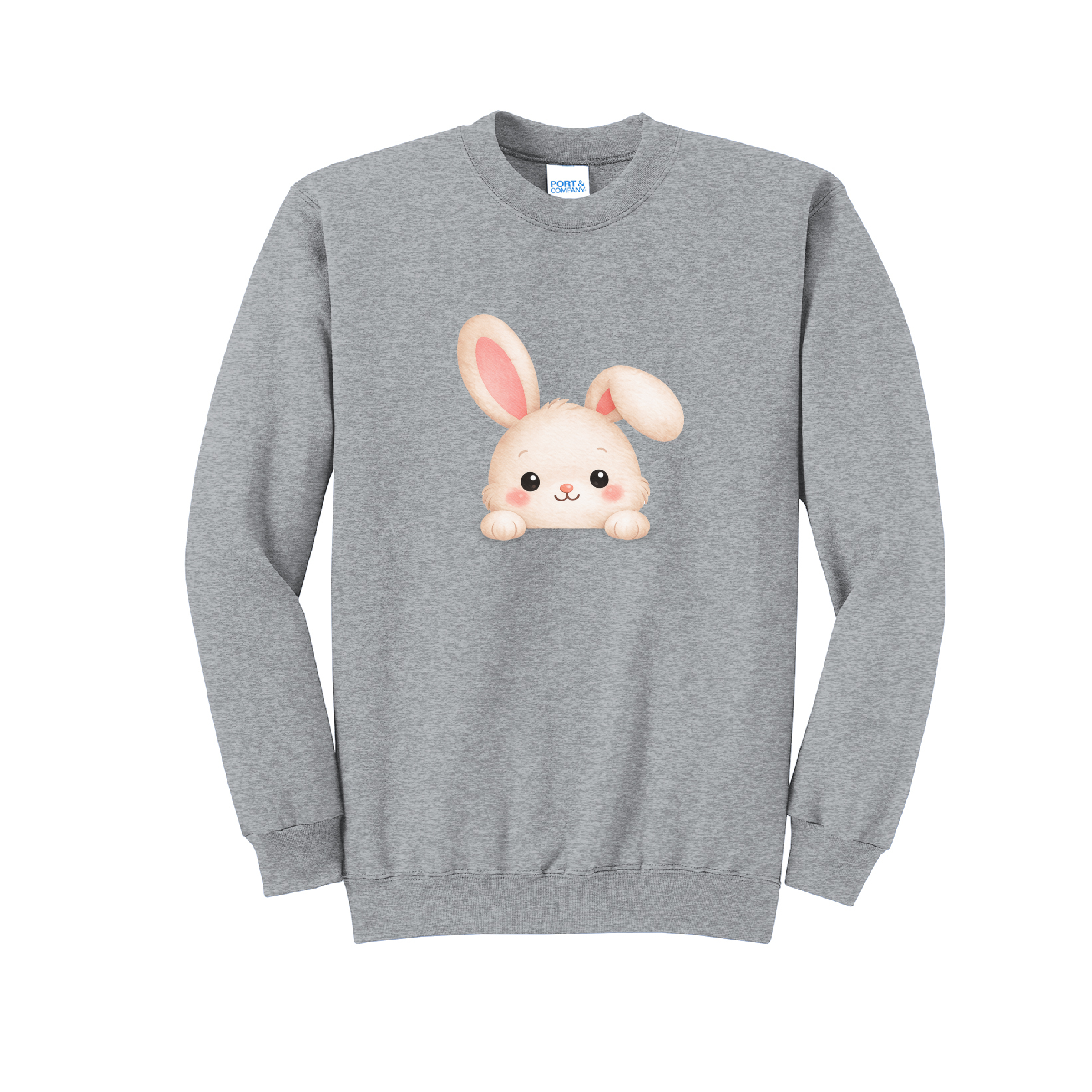 PEEPING BUNNY - Port & Co™ Core Fleece Pullover Crew Neck Sweatshirt