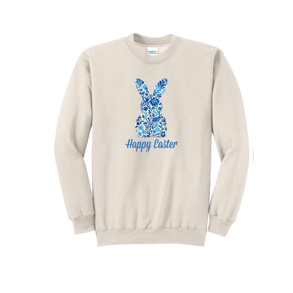 EASTER BUNNY BLUE FLORAL- Port & Co™ Core Fleece Pullover Crew Neck Sweatshirt (Copy)