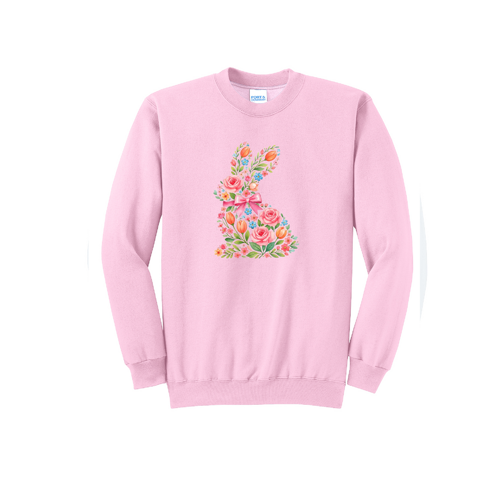EASTER BUNNY FLORAL- Port & Co™ Core Fleece Pullover Crew Neck Sweatshirt