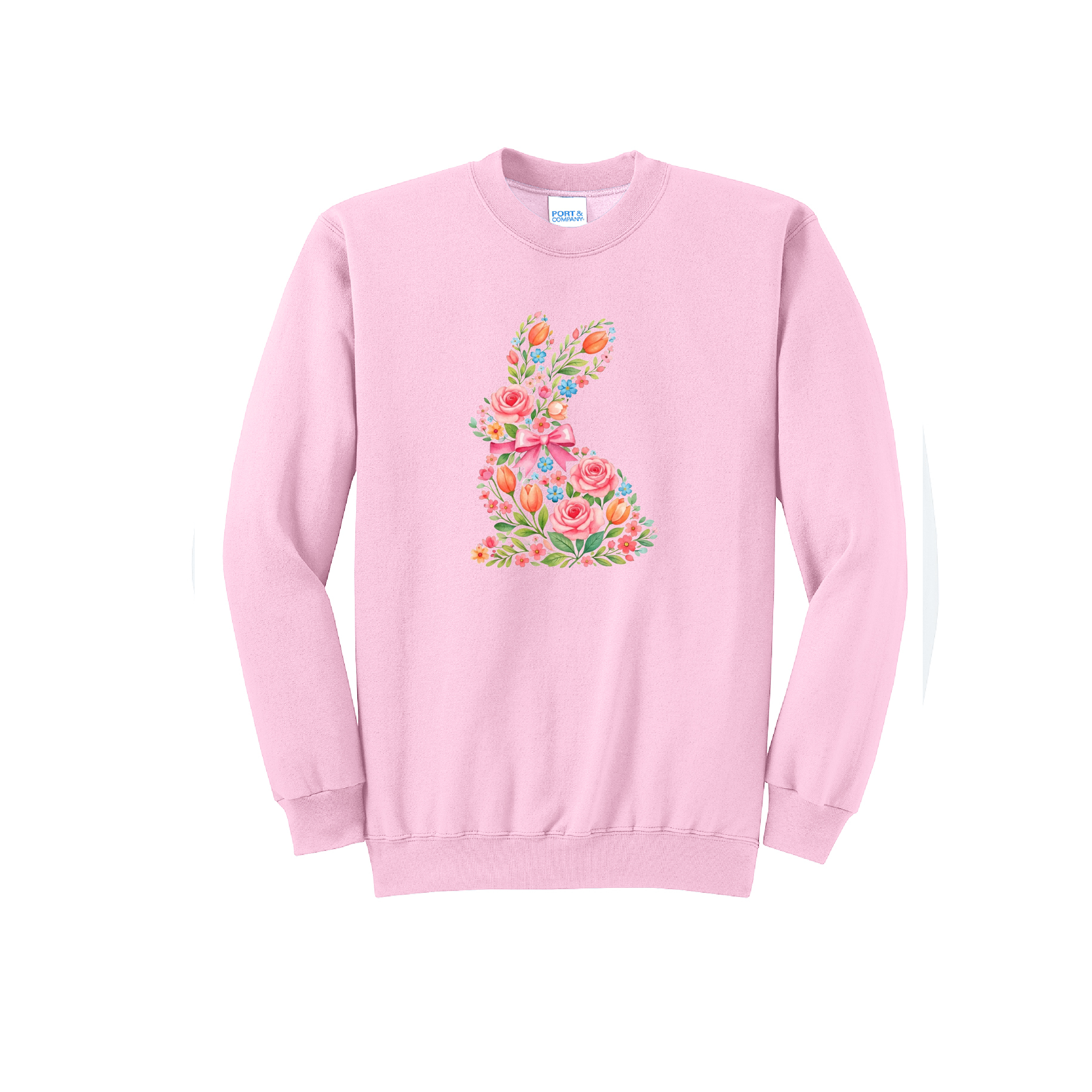 EASTER BUNNY FLORAL- Port & Co™ Core Fleece Pullover Crew Neck Sweatshirt