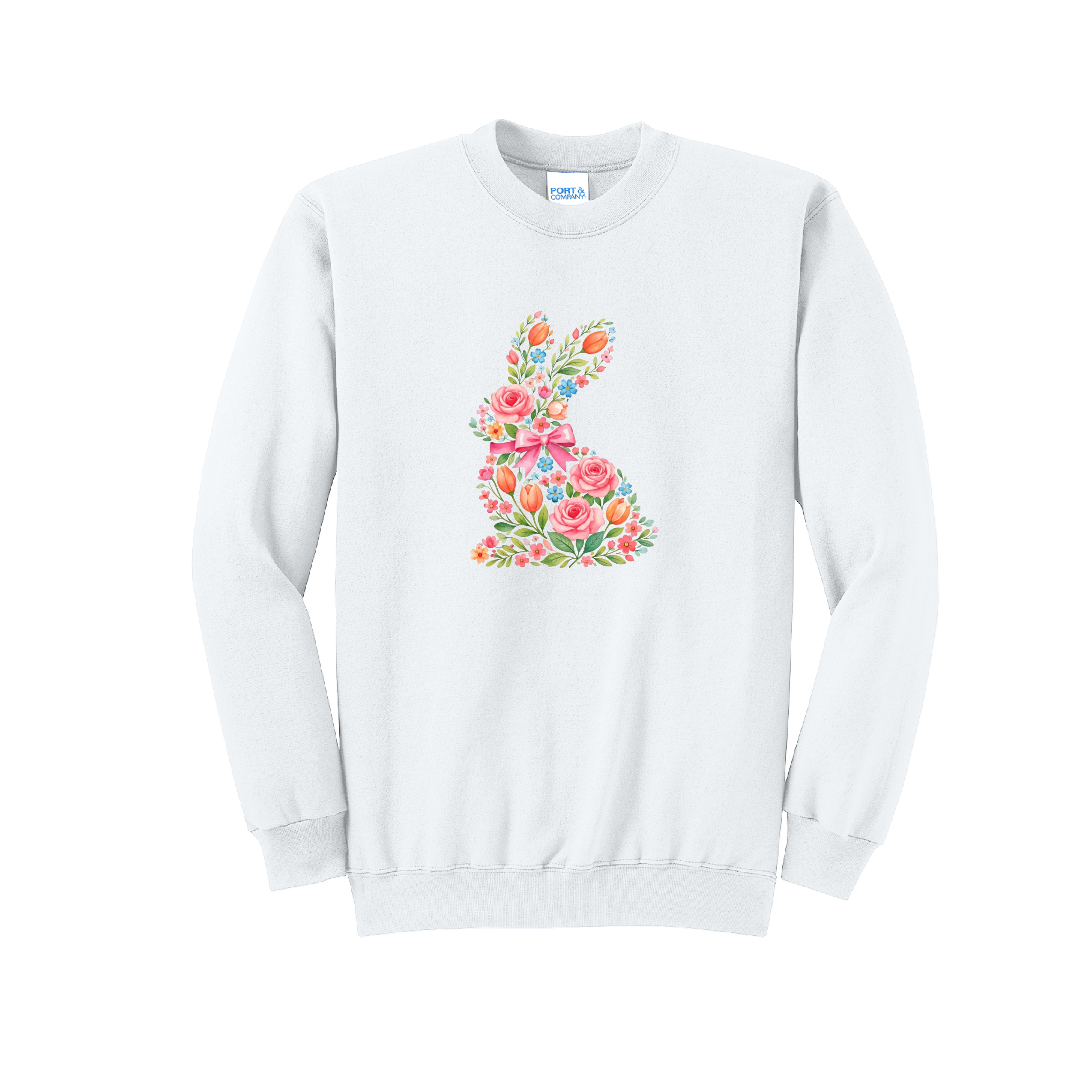 EASTER BUNNY FLORAL- Port & Co™ Core Fleece Pullover Crew Neck Sweatshirt