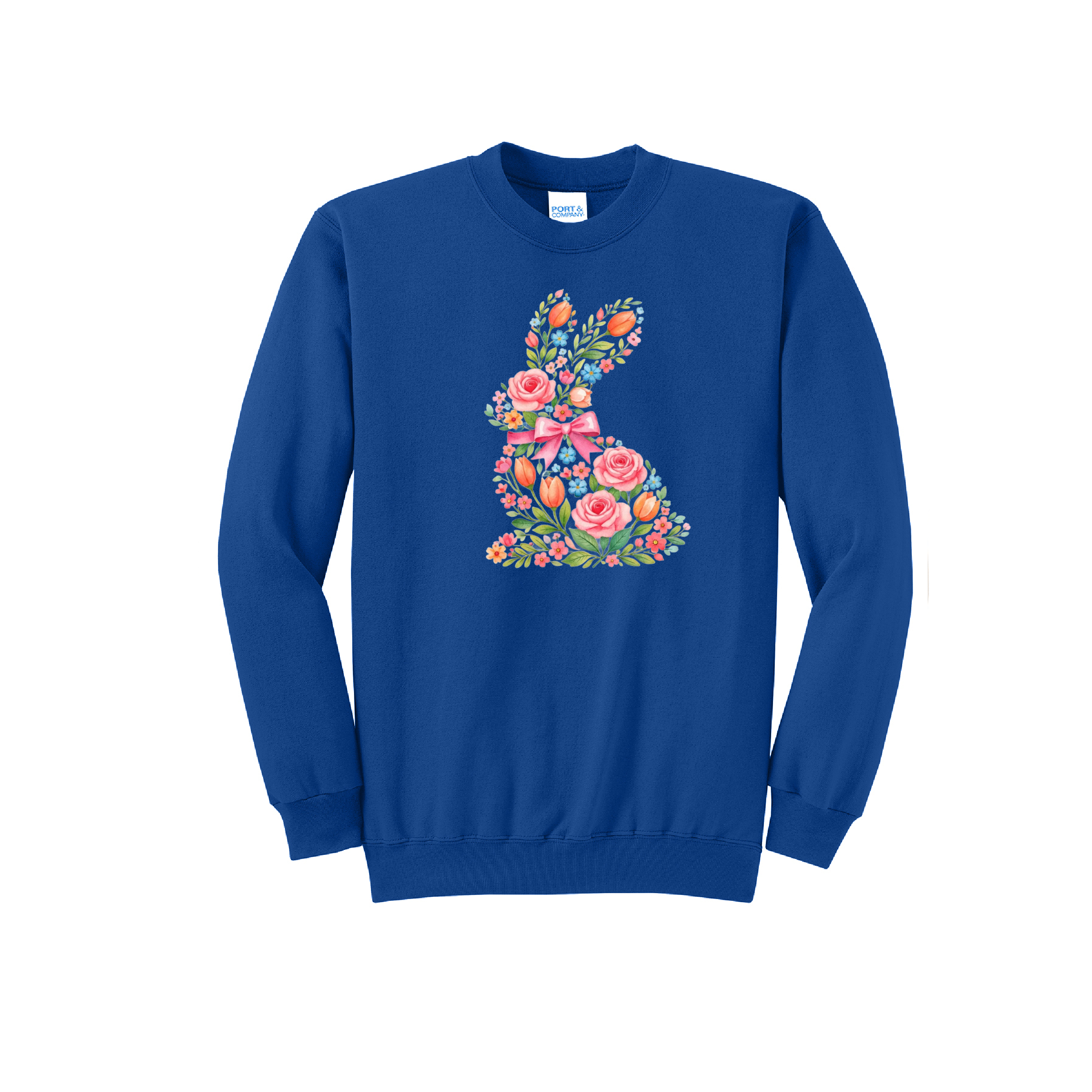 EASTER BUNNY FLORAL- Port & Co™ Core Fleece Pullover Crew Neck Sweatshirt