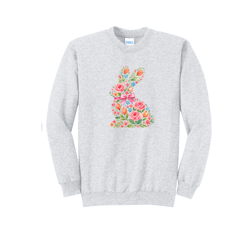 EASTER BUNNY FLORAL- Port & Co™ Core Fleece Pullover Crew Neck Sweatshirt