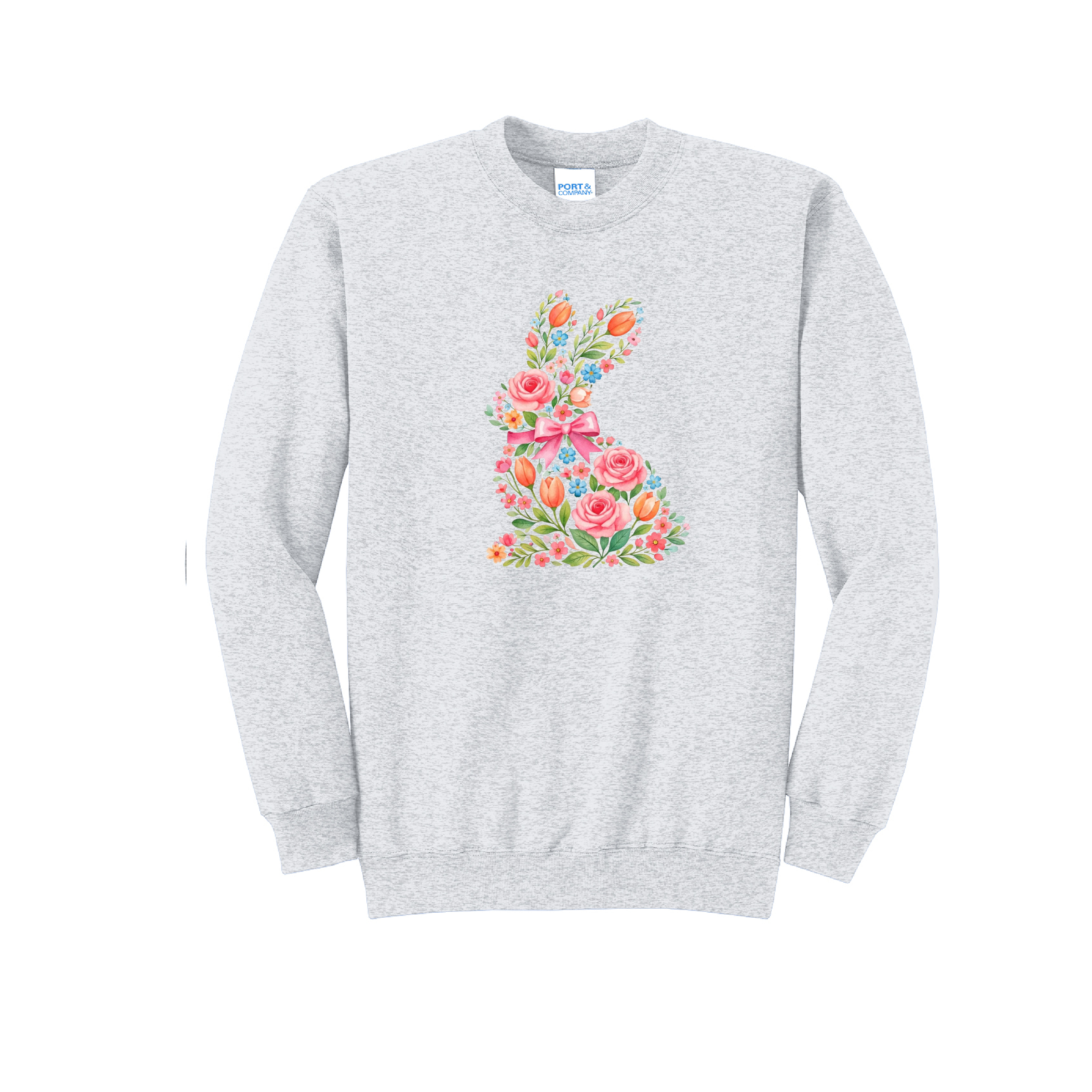 EASTER BUNNY FLORAL- Port & Co™ Core Fleece Pullover Crew Neck Sweatshirt