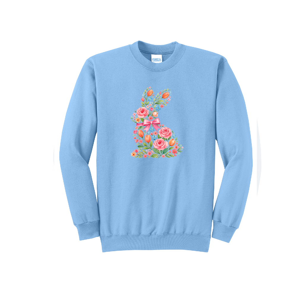 EASTER BUNNY FLORAL- Port & Co™ Core Fleece Pullover Crew Neck Sweatshirt