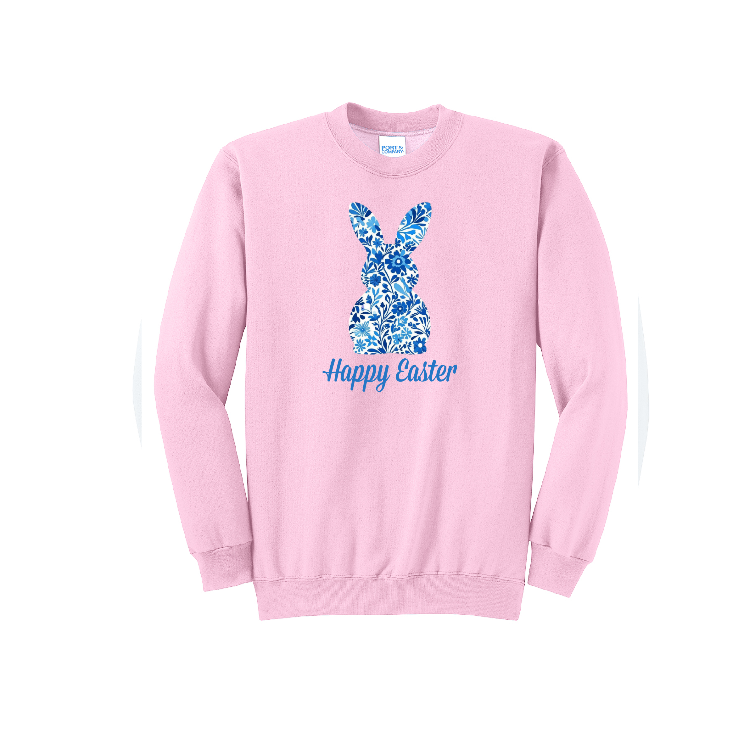 EASTER BUNNY BLUE FLORAL- Port & Co™ Core Fleece Pullover Crew Neck Sweatshirt (Copy)