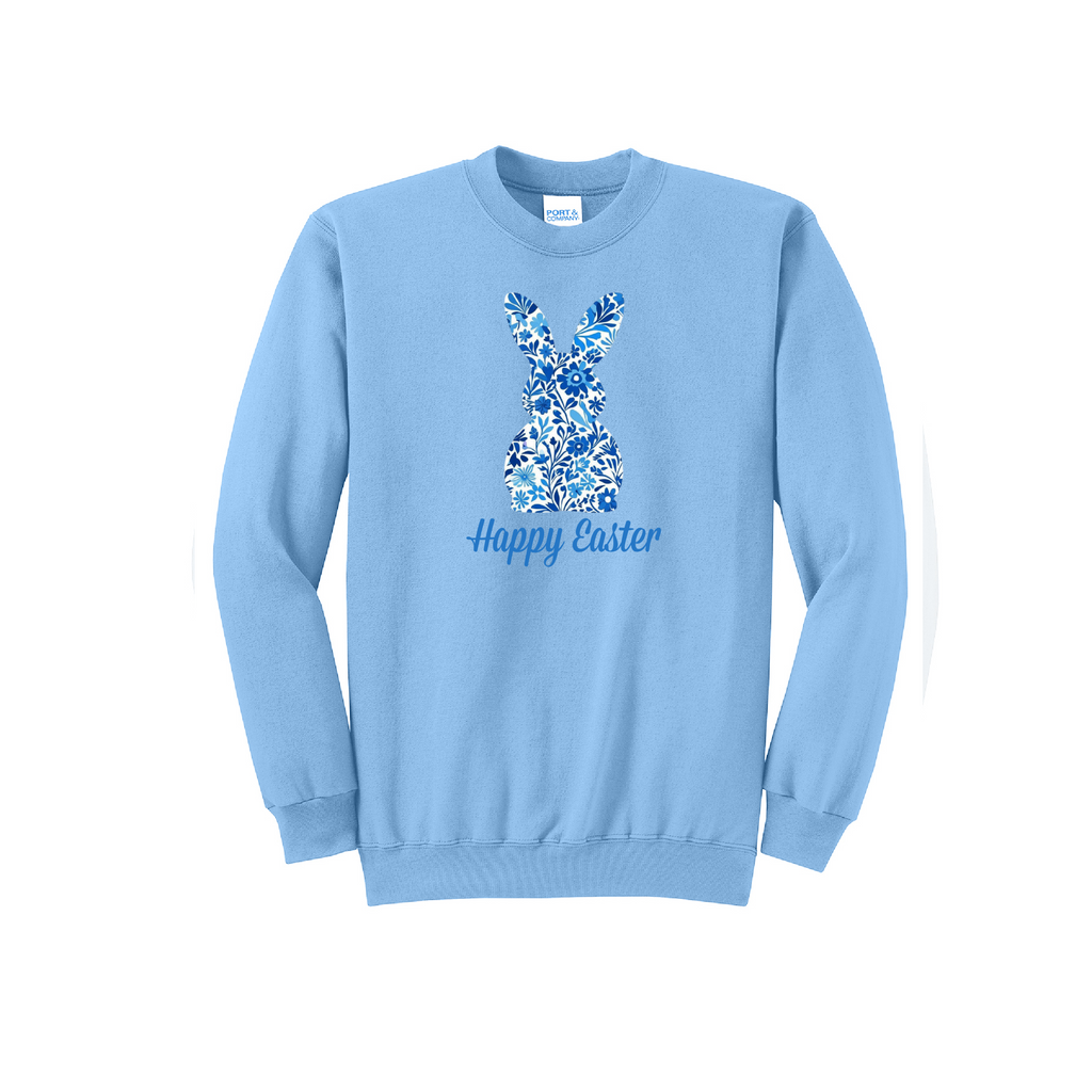 EASTER BUNNY BLUE FLORAL- Port & Co™ Core Fleece Pullover Crew Neck Sweatshirt (Copy)