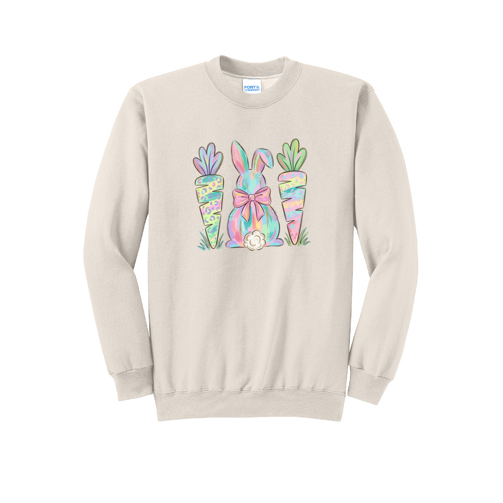 EASTER BUNNY AND CARROTS - Port & Co™ Core Fleece Pullover Crew Neck Sweatshirt