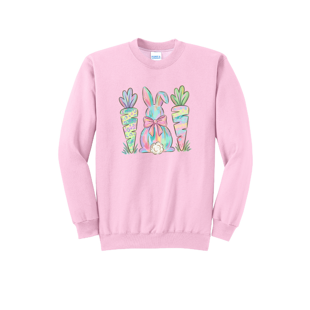 EASTER BUNNY AND CARROTS - Port & Co™ Core Fleece Pullover Crew Neck Sweatshirt